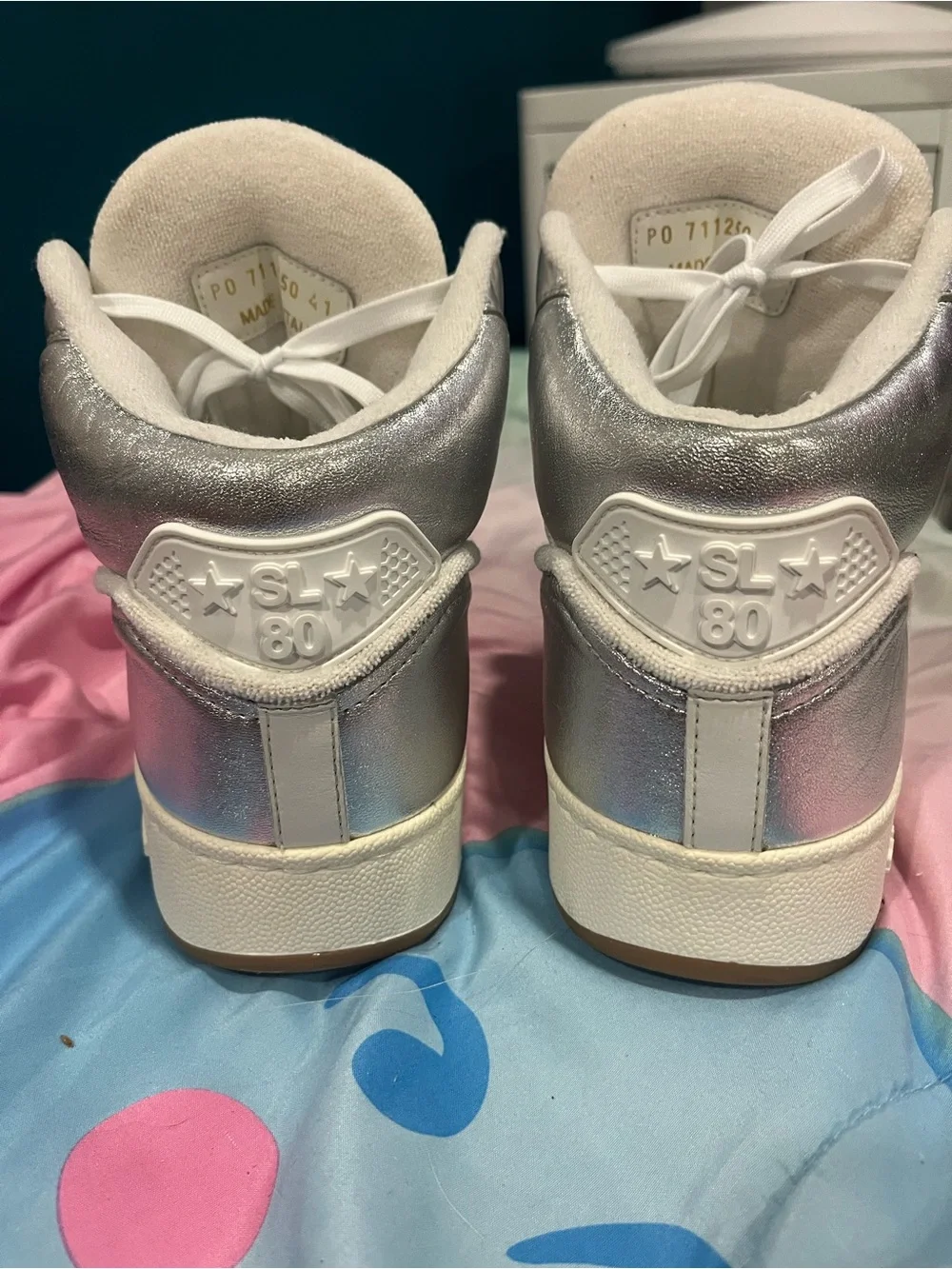 Saint Laurent SL/80 White and Metallic Silver High-Top Sneakers Size 8M 9.5W